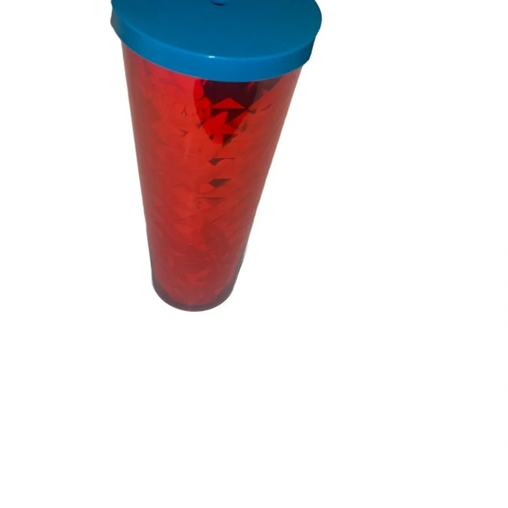 Starbucks Red Flowers Berries Abstract Faceted Print Cold Cup TUMBLER 24Oz